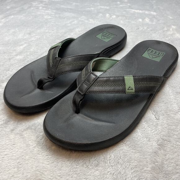 Reef Cushion Phantom Flip Flops Sandals Mens 13 Black Green Beach Casual Comfort - Picture 1 of 7